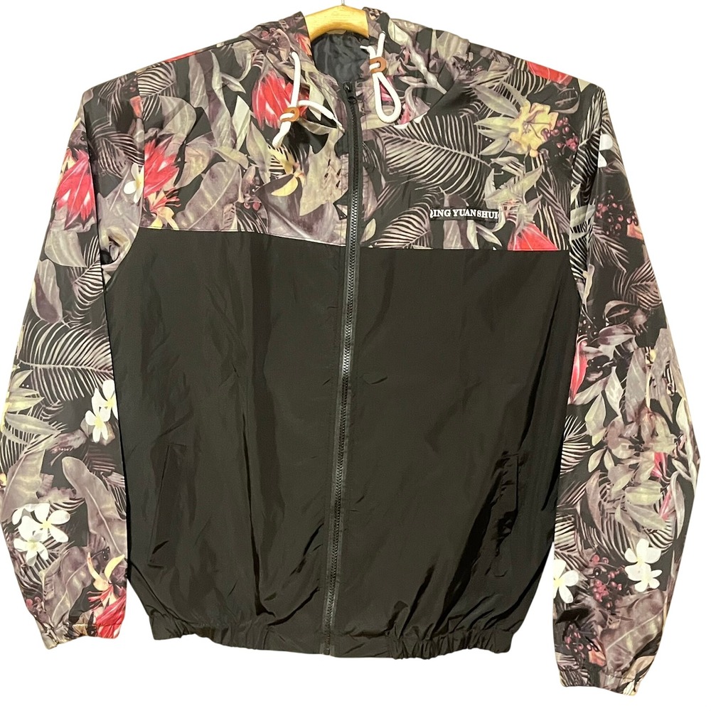Qing Yuan Shui Floral Windbreaker Jacket M Hooded Lightweight Unisex